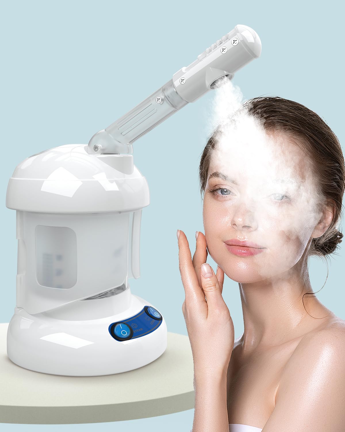 Tabletop Facial Steamer - Kingsteam Nano Ionic Face Steamer with 360° Rotating Arm Moisturize Remove Blackheads Portable Facial Steamer for Home Facial Spa or Beauty Salon White